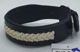 Lederhalsband NONU Schwarz Braun mit breiter Zierkordel Creme - unterlegt Halsband LEDER Breit sehr stabil M L XL
