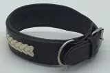 Lederhalsband NONU Schwarz Braun mit breiter Zierkordel Creme - unterlegt Halsband LEDER Breit sehr stabil M L XL