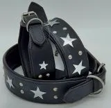 Lederhalsband Daysi Schwarz Sterne Leder - unterlegt Halsband LEDER Breit sehr stabil M L XL Hohe Zugkraft