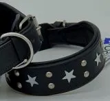 Lederhalsband Daysi Schwarz Sterne Leder - unterlegt Halsband LEDER Breit sehr stabil M L XL Hohe Zugkraft