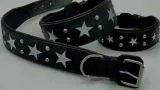 Lederhalsband Daysi Schwarz Sterne Leder - unterlegt Halsband LEDER Breit sehr stabil M L XL Hohe Zugkraft