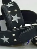 Lederhalsband Daysi Schwarz Sterne Leder - unterlegt Halsband LEDER Breit sehr stabil M L XL Hohe Zugkraft