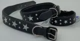 Lederhalsband Daysi Schwarz Sterne Leder - unterlegt Halsband LEDER Breit sehr stabil M L XL Hohe Zugkraft