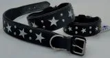 Lederhalsband Daysi Schwarz Sterne Leder - unterlegt Halsband LEDER Breit sehr stabil M L XL Hohe Zugkraft