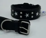 Lederhalsband Daysi Schwarz Sterne Leder - unterlegt Halsband LEDER Breit sehr stabil M L XL Hohe Zugkraft