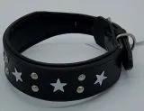Lederhalsband Daysi Schwarz Sterne Leder - unterlegt Halsband LEDER Breit sehr stabil M L XL Hohe Zugkraft