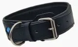 Lederhalsband SALMI Hellblau / Trkis Schwarz Leder -unterlegt Halsband LEDER Breit sehr stabil M L XL Hohe Zugkraft