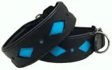 Lederhalsband SALMI Hellblau / Trkis Schwarz Leder -unterlegt Halsband LEDER Breit sehr stabil M L XL Hohe Zugkraft
