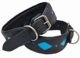 Lederhalsband SALMI Hellblau / Trkis Schwarz Leder -unterlegt Halsband LEDER Breit sehr stabil M L XL Hohe Zugkraft