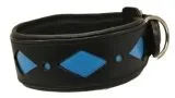 Lederhalsband SALMI Hellblau / Trkis Schwarz Leder -unterlegt Halsband LEDER Breit sehr stabil M L XL Hohe Zugkraft