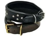 Lederhalsband RUFUS unterlegt Halsband LEDER Nieten Schwarz Braun Breit sehr stabil M L XL