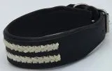 Ruffle Lederhalsband Leder Schwarz Breit Hohe Zugkraft doppelte Zierkordel Wei / Creme LEDER Breit sehr stabil M L XL