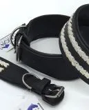 Ruffle Lederhalsband Leder Schwarz Breit Hohe Zugkraft doppelte Zierkordel Wei / Creme LEDER Breit sehr stabil M L XL