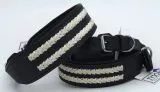 Ruffle Lederhalsband Leder Schwarz Breit Hohe Zugkraft doppelte Zierkordel Wei / Creme LEDER Breit sehr stabil M L XL