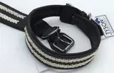 Ruffle Lederhalsband Leder Schwarz Breit Hohe Zugkraft doppelte Zierkordel Wei / Creme LEDER Breit sehr stabil M L XL