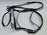 Leder Trense Tosca Show Trense + Zgel Schwarz Silber Zapfen ~ Tropfen Diadem Stirnband VB WB X Full Genick ergonomisch