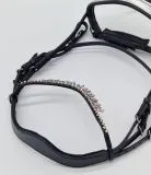 Leder Trense Tosca Show Trense + Z�gel Schwarz Silber Zapfen ~ Tropfen Diadem Stirnband VB WB X Full Genick ergonomisch