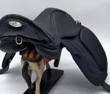Sattel Ledersattel  KROK  Schwarz 14 15 Zoll Kopfeisen verstellbar Mono Sattel Shetty Welsh Kroko / Lack Design