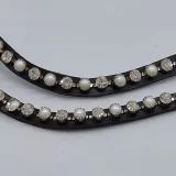 Stirnband PEARL Perlen Strass Minishetty Shetty Leder geschwungen Falabella Stirnriemen