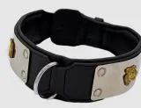 Lederhalsband THOR Breit Metallplatte Schwarz Leder X L XL Hundekopf Bulli Leder Halsband