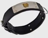 Lederhalsband THOR Breit Metallplatte Schwarz Leder X L XL Hundekopf Bulli Leder Halsband
