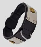 Lederhalsband THOR Breit Metallplatte Schwarz Leder X L XL Hundekopf Bulli Leder Halsband