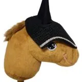 Hobby Horse Fliegenmtze Fliegenhaube Ohrenhaube Glitzer Schwarz Steckenpferd Haube Plschpferd
