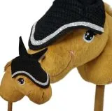 Hobby Horse Fliegenmtze Fliegenhaube Ohrenhaube Glitzer Schwarz Steckenpferd Haube Plschpferd