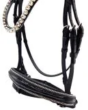 Leder Trense Schwarz DONNA Lack Glitzer VB, WB, X Full, Kaltblut Zaum Ledertrense Schwedisch + Z�gel Ledertrense