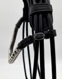 Deluxe 2 Ledertrense RUND genht Schwarz Wei unterlegt Glitzer Stirnband incl. Zgel VB WB XFULL XXFULL -Kaltblut Rundgenht