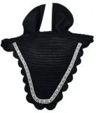 Fliegenhaube Schwarz Silber Blume Baumwolle Glitzer Fliegenmaske Strass Fliegenohren PONY/ VB