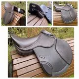 Leder Sattel JUMP DOUP Springsattel Springen + Kopfeisen Kindersattel Jugendsattel Ponysattel Braun 14 /15 Zoll doubliertes Leder