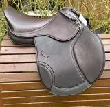 Leder Sattel JUMP DOUP Springsattel Springen + Kopfeisen Kindersattel Jugendsattel Ponysattel Braun 14 /15 Zoll doubliertes Leder