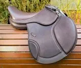 Leder Sattel JUMP DOUP Springsattel Springen + Kopfeisen Kindersattel Jugendsattel Ponysattel Braun 14 /15 Zoll doubliertes Leder