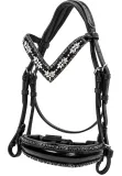 Trense NoirLuxe Schwedisch V Stirnriemen Lack / Leder Glitzer incl. Z�gel- Sperrriemen abnehmbar VB WB X Full XX Full