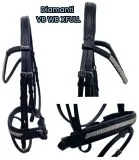 Leder Trense Diamanti Strass Stirn + Nasenriemen Schwarz Leder VB WB X-Full