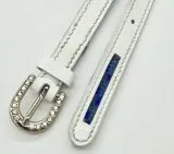 Sporenriemen Leder Glitzer Strass Weiss Rosa Blau Lederriemchen Sporenriemchen