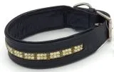 Glitzer Halsband Leder Super Strass Glitzer Goldfarben 3- 5,5 cm Breit Lederhalsband