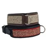Hundehalsband Galax M L XL 3 Farben Breit Halsband Leder Rot Beige Glitzer Lederhalsband