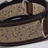 Hundehalsband Galax M L XL 3 Farben Breit Halsband Leder Rot Beige Glitzer Lederhalsband