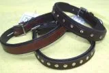 Lederhalsband Nieten oder Strass Braun 41-46 cm Mittel