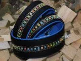 Lederhalsband Bunt Rainbow Leder Blau unterlegt M L XL BREIT ! Halsband Leder Hundehalsband