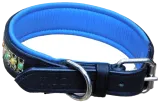 Lederhalsband Bunt Rainbow Leder Blau unterlegt M L XL BREIT ! Halsband Leder Hundehalsband
