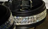 B WARE Lederhalsband Diamanti S XL Breit Glitzer Strass Glitzerhalsband Schwarz Halsband Hund Hohe Zugkraft B WARE
