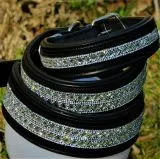 B WARE Lederhalsband Diamanti S XL Breit Glitzer Strass Glitzerhalsband Schwarz Halsband Hund Hohe Zugkraft B WARE