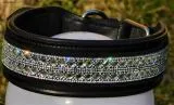 B WARE Lederhalsband Diamanti S XL Breit Glitzer Strass Glitzerhalsband Schwarz Halsband Hund Hohe Zugkraft B WARE