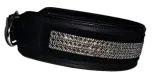 B WARE Lederhalsband Diamanti S XL Breit Glitzer Strass Glitzerhalsband Schwarz Halsband Hund Hohe Zugkraft B WARE