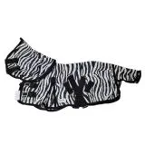 Fliegendecke ZEBRA mit Halsteil 60 70 75 80 85 90 95 100 cm Rckenlnge Schwarz Wei Minishetty Shetty