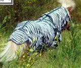 Fliegendecke ZEBRA mit Halsteil 60 70 75 80 85 90 95 100 cm Rckenlnge Schwarz Wei Minishetty Shetty