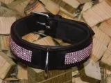 Halsband Pppi Leder Braun / Rosa Glitzer S oder M BREIT